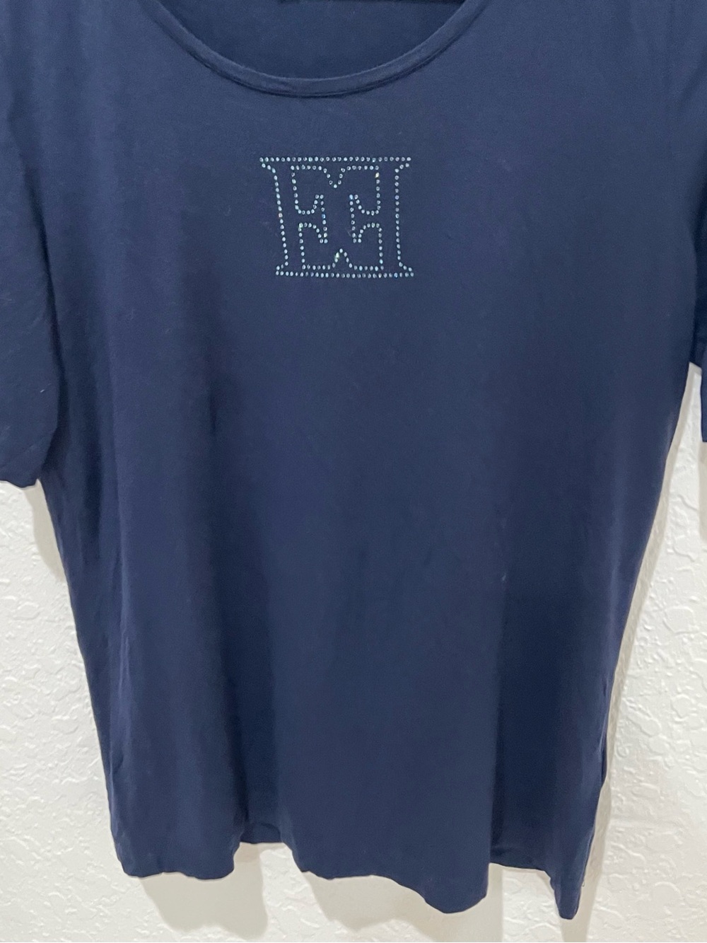 Escada Navy Rhinestone Embellished Logo